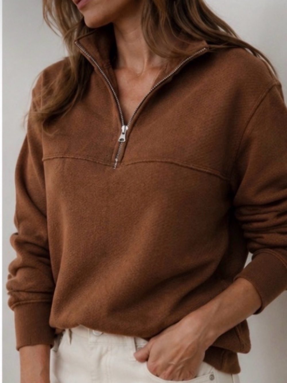 Jenni Kayne Sz S Half Zip Sweatshirt In Cinnamon Brown Size Large Cotton Viscose